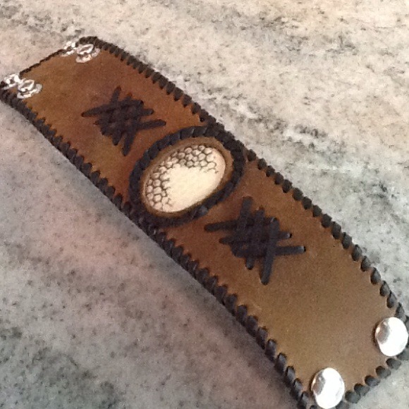 Leather and Lizard Wrist Cuff