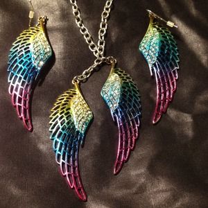 Angel wing necklace and earrings