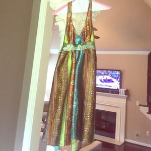 Silk multicolor halter dress with sash waist