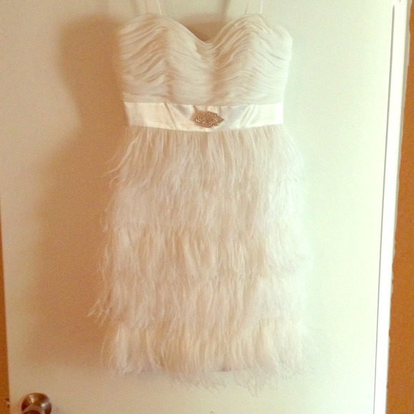 White/ivory strapless feather dress