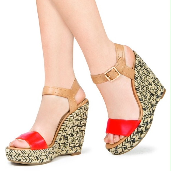 JustFab red wedge sandals