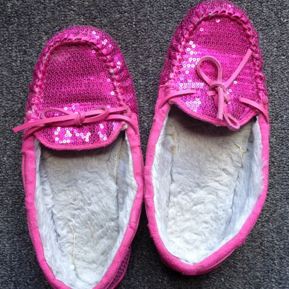 Pink sequin moccasins