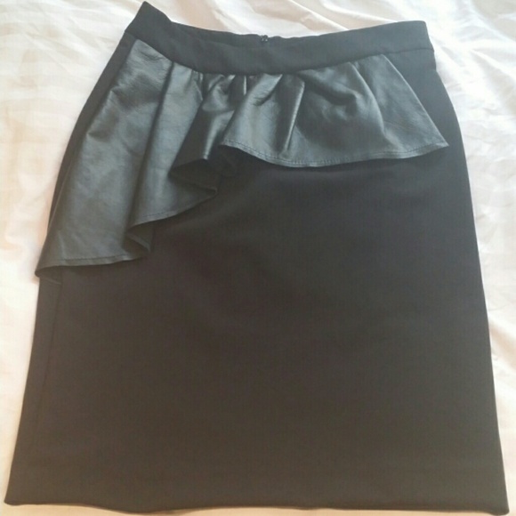 ZARA--Black pencil skirt w/leather peplum detail