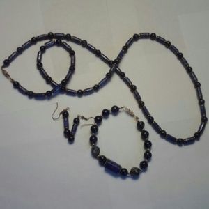 Blue Lapis Gold Tone Earrings Necklace Bracelet VT