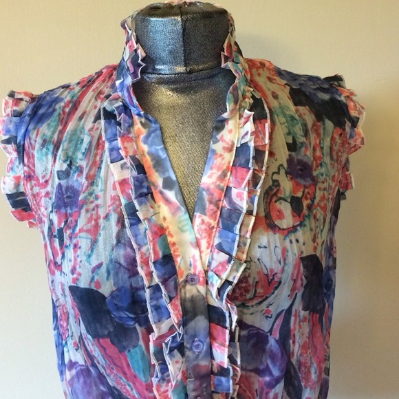 Sheer Multi-Colored button up - Picture 4 of 4