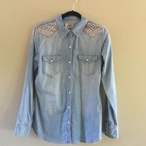 Studded denim button up.