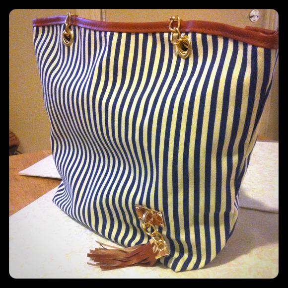 Stripe Design Candide Tote Shoulder Bag