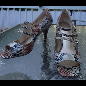 Nine West Faux Snakeskin Open Toe Pump