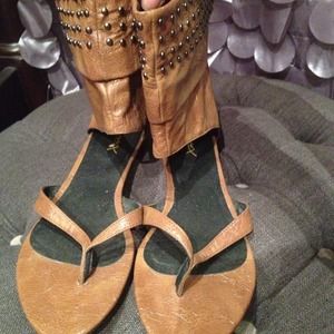 Sexy!! Brown zip back studded cuff sandals!!