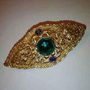 Vintage Czech Gold Tone Filigree Brooch