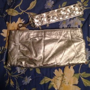 Silver clutch with silver sequin strap