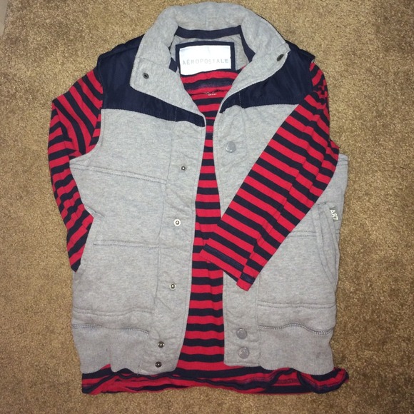 ✨Puffer Vest with Navy and Red Striped Shirt✨