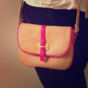 Forever 21 tan and pink messenger bag