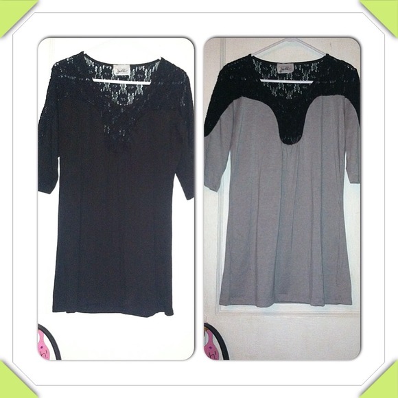 Two lace-top shirts gray and black 2X