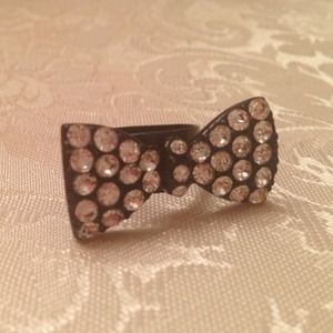 Charlotte Russe Black Rhinestone Bow Ring