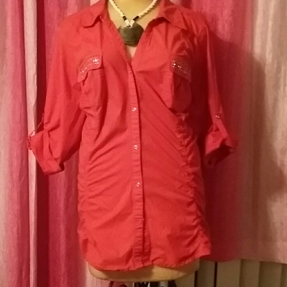 ✌SOLD 👈LANE BRYANT ORANGE BUTTON DOWN SHIRT