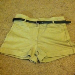 Tan high waist shorts with black belt NWOT