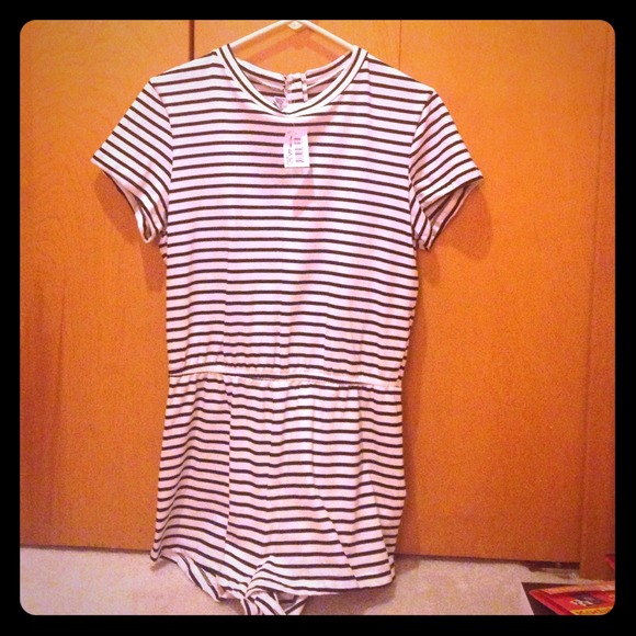 NWT American Apparel Black & White striped romper