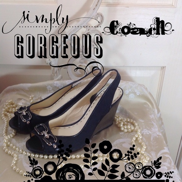 Coach Signature Fabric Black Wedges