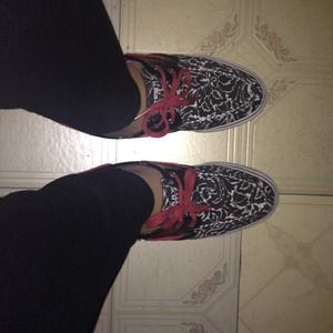 Black and white patterned sperry's