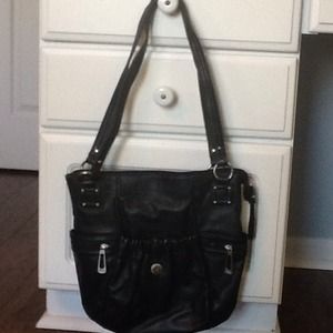 Black leather stone mountain purse