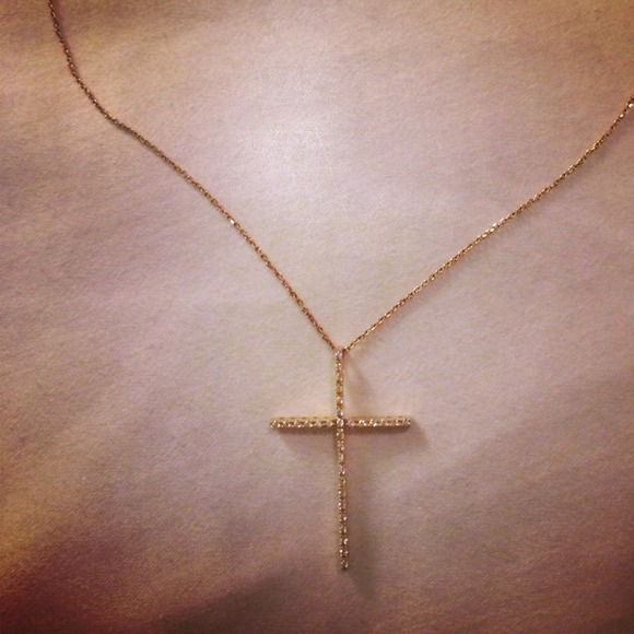 Thin rhinestone cross necklace