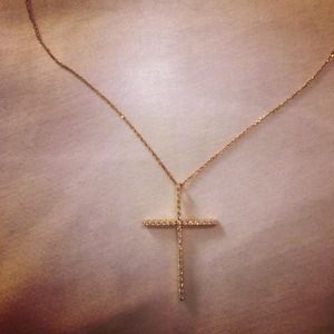 Thin rhinestone cross necklace
