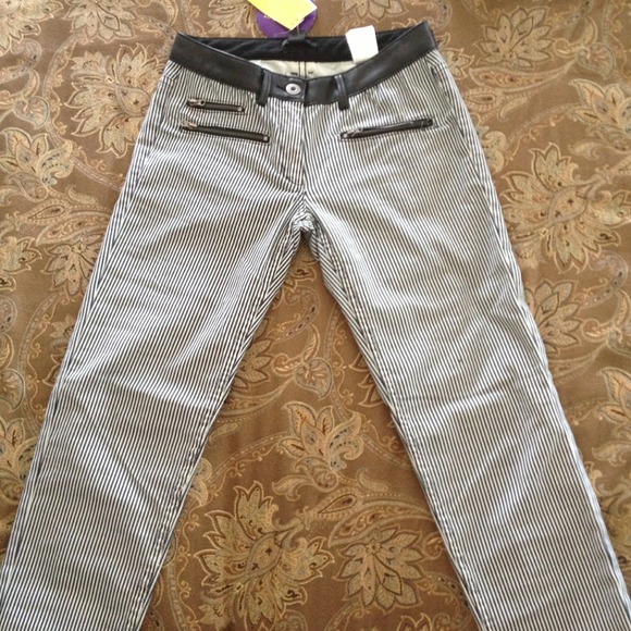 Faux leather trim pin striped skinny jeans h&m