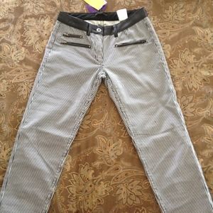Faux leather trim pin striped skinny jeans h&m