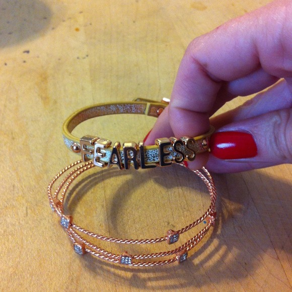 Rose gold bracelets.