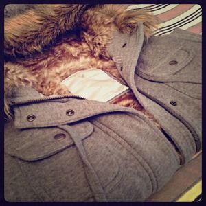 AEO Gray Fur Lined Zip Up Hoodie