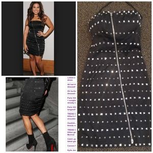 Studded, exposed zip tube dress by Bebe.