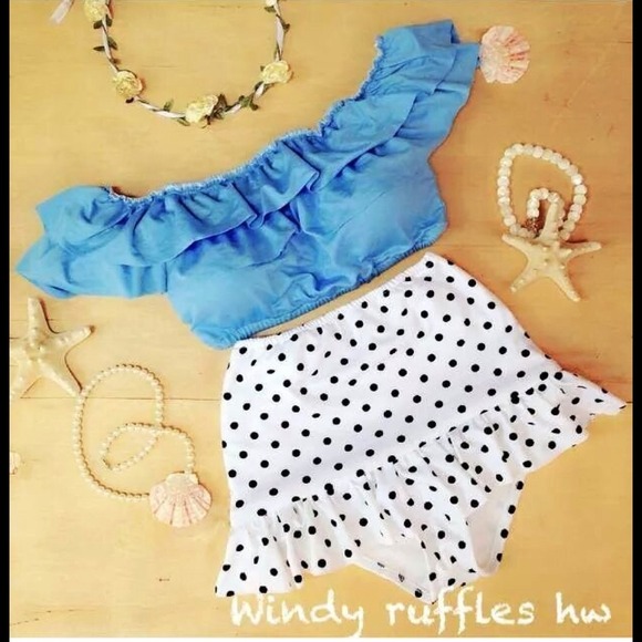 🌟SOLD IN BUNDLE🌟Light Blue Polka HW Swimsuit