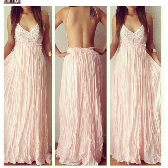 Beautiful Crochet top light pink maxi gown / dress