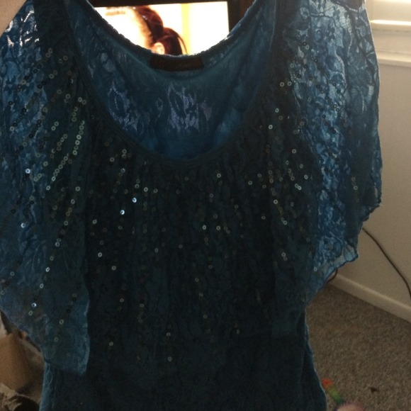 Dark blue layered shirt. Has sequins all over!
