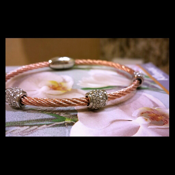 Sterling silver & 18k Rose Gold Cable Bangle