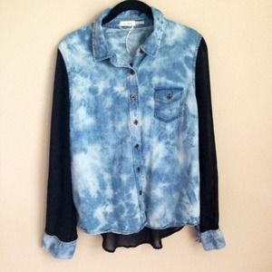 Sheer back acid wash denim blouse