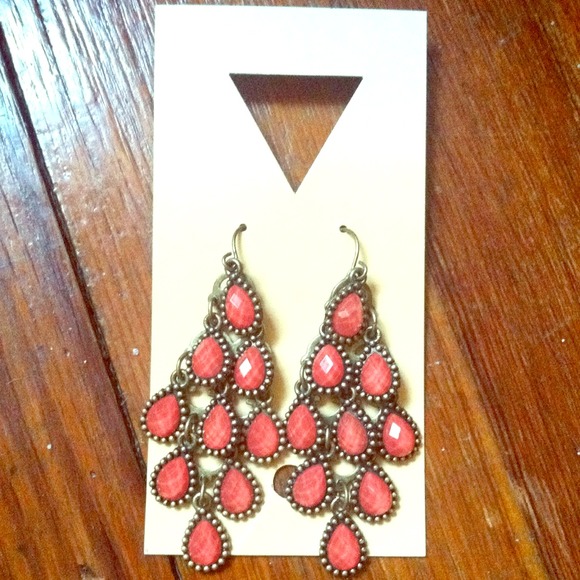 Shiny coral-colored stone earrings