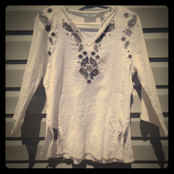 White Gauze with black embroidery Sri Lankan top!