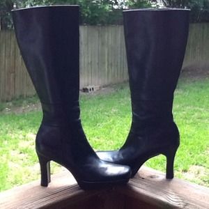 new Nine West Black LEATHER PLATFORM BOOTS 7.5