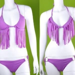 Purple fringe string bikini