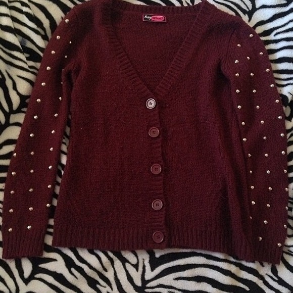 maroon cardigan