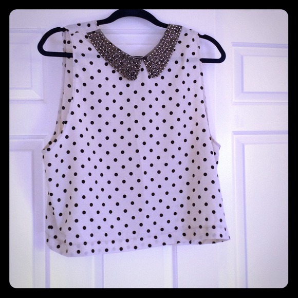 Silk polka dot shirt with beaded collar bib design