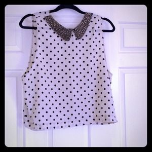 Silk polka dot shirt with beaded collar bib design