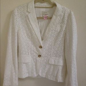 J.CREW SCHOOLBOY COTTON BLAZER IN WHITE EYELET EUC