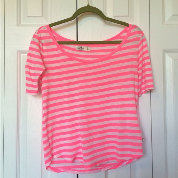 HOLLISTER pink and white stripe top