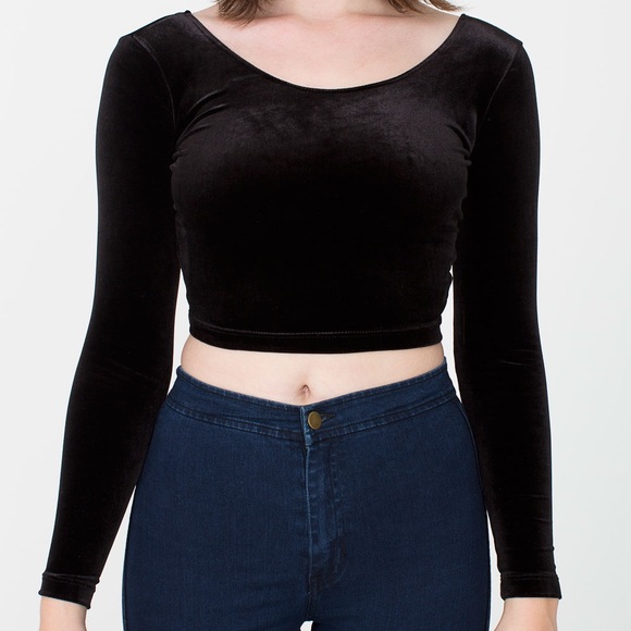 Velvet Long Sleeve Crop Top - Picture 1 of 3