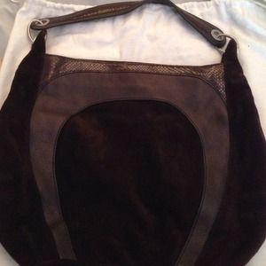Banana Republic brown suede leather snakeskin bag