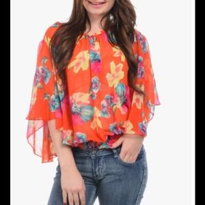 New floral stylish orange dressy blouse