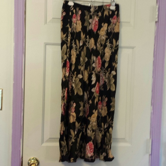 Black floral silky skirt.
